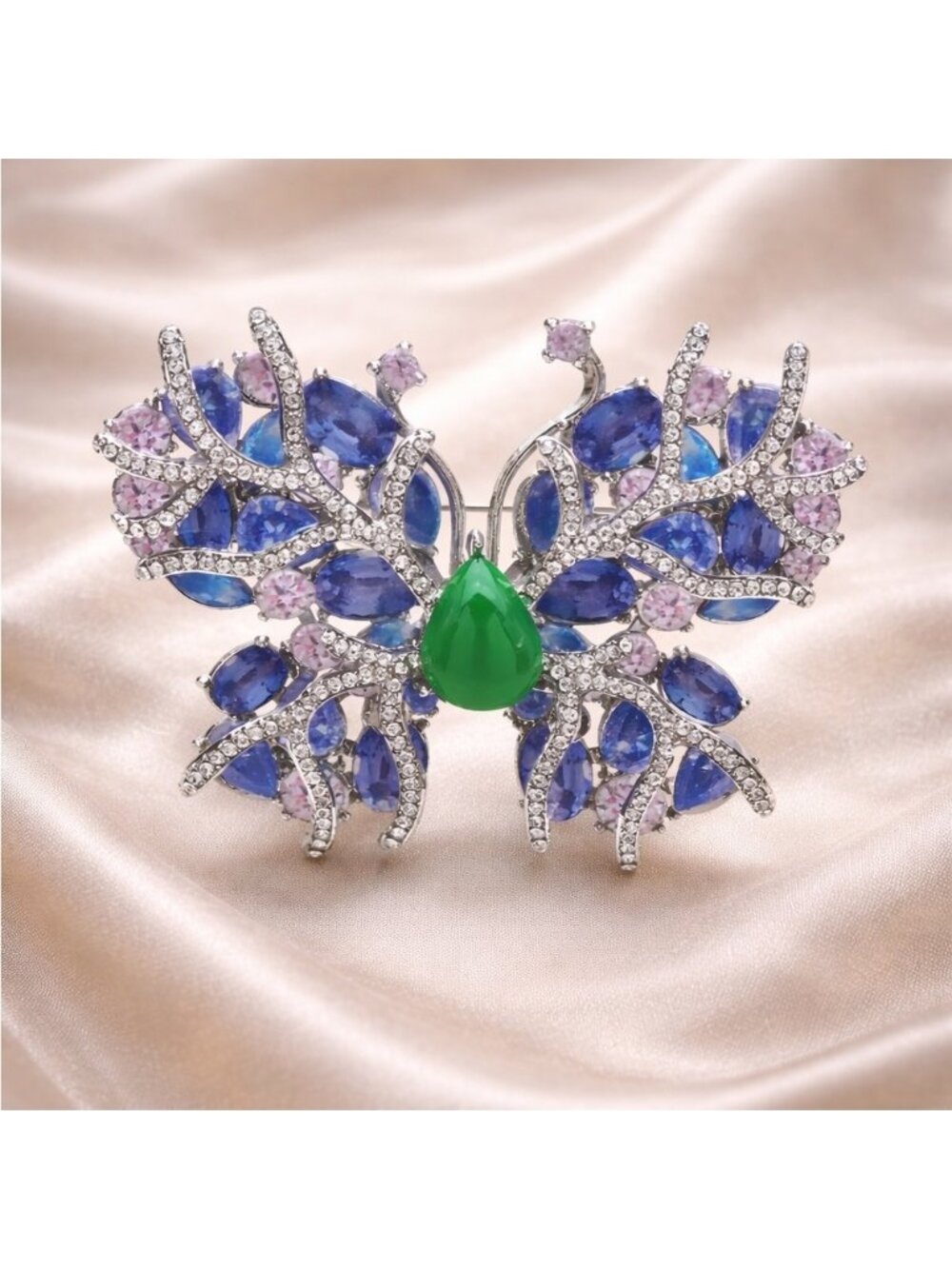Whimsical Butterfly Blue Green Gem Brooch